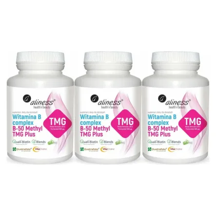 3 x Witamina B Complex B-50 Methyl TMG Plus 100 Kapsułek Vege - Aliness