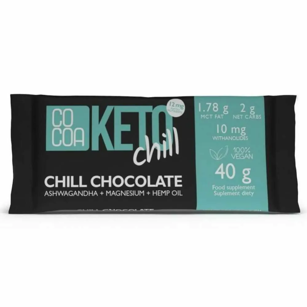 Keto Czekolada Chill Ashwagandha plus Magnez plus Olej Konopny 40 g - Cocoa