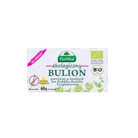 Ekologiczny Bulion Warzywny w Kostkach Bez Drożdży i Oleju Palmowego Bezglutenowy 60 g EkoWital