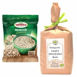 Słonecznik Łuszczony Flowpack 1 kg Targroch  + Polska Kasza Gryczana Biała Niepalona Eko 1 Kg  Dolina Gryki Eko Smaki 