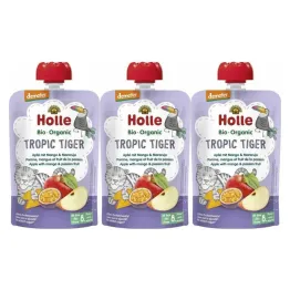 3 x Mus Owocowy Tropikalny Tygrys (Jabłko, Mango, Marakuja) Bez Dodatku Cukru Bio Demeter 100 g - Holle