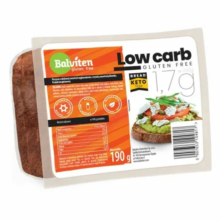 LOW CARB Chleb Bezglutenowy o Obniżonej Zawartości Węglowodanów 190 g - Balviten