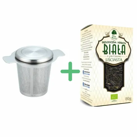 Zaparzacz ze Stali Nierdzewnej do Herbaty z Przykrywką King Hoff - także dobry do yerba mate! + Herbata Biała Liściasta Bio 80 g - Dary Natury