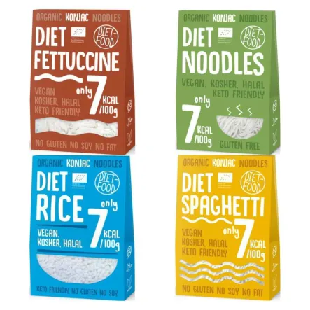 Makaron Konjac Bio Organic Diet Fettuccine 300 g + Makaron Konjac Bio Organic Diet Noodles 300 g + Makaron Konjac Bio Organic Diet Rice 300 g + Makaron Konjac Bio Organic Diet Spaghetti 300 g Diet-Food