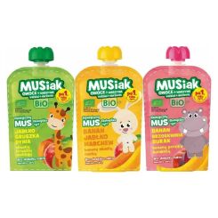 Mus Owocowo - Warzywny BIO (Jabłko, Gruszka, Dynia) 100 g  + Mus Owocowo - Warzywny BIO (Banan, Jabłko, Marchew) 100 g + Mus Owocowo - Warzywny BIO (Banan, Brzoskwinia, Burak) 100 g - Musiak
