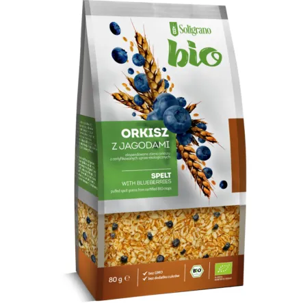 Orkisz Ekspandowany z Jagodami Eko 80 g - Soligrano - Przecena Krótka Data Minimalnej Trwałości