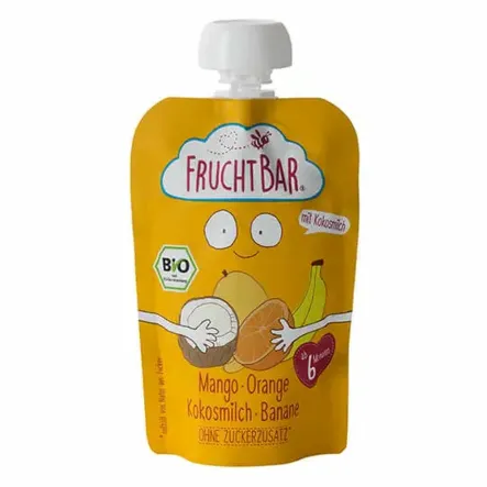 Mus Mango, Pomarańcz,  Mleko Kokosowe,  Banan 100 g Fruchtbar