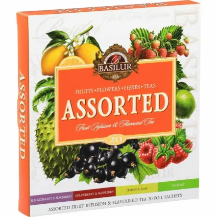 Mieszanka Herbat Zielonych/ Czarnych/ Owocowych z Dodatkami w Saszetkach 4 Smaki Assorted Fruit Infusions 35,5 g (20 Saszetek) - BASILUR