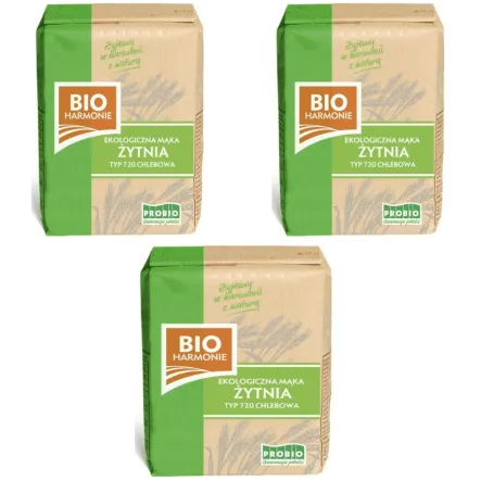 3 x Mąka Żytnia Typ 720 Chlebowa Bio 1 kg - Bioharmonie