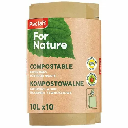 Papierowe Kompostowalne Worki na Odpady Żywnościowe 10 L 10 Sztuk - Paclan For Nature