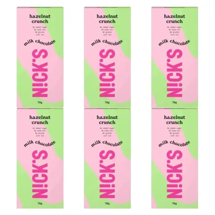 6 x Czekolada Mleczna z Orzechami Laskowymi Hazelnut Crunch 75 g - Nicks