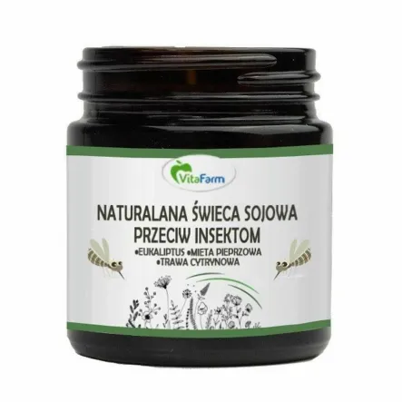 Naturalna Świeca Sojowa Przeciw Insektom (Eukaliptus, Mięta Pieprzowa, Trawa Cytrynowa) 120 ml - Vitafarm