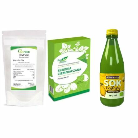 Zestaw do Przygotowania Domowej Frużeliny Wege bez Żelatyny i bez Dodatku Cukru Sok z Cytryny + Skrobia + Erytrytol