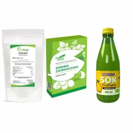 Zestaw do Przygotowania Domowej Frużeliny Wege bez Żelatyny i bez Dodatku Cukru Sok z Cytryny + Skrobia + Erytrytol