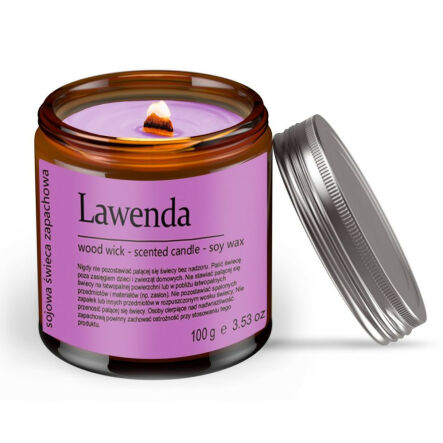 Świeca Sojowa Antykomarowa - Lawenda w Zakręcanym Słoiku 100 g - Vetrica