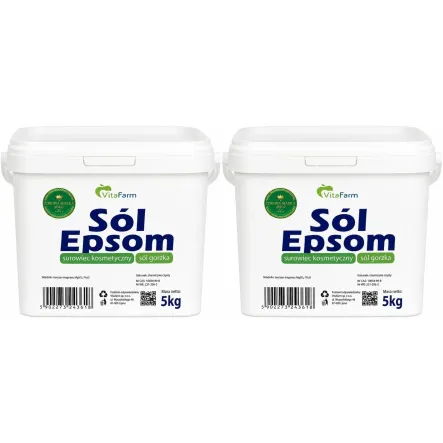 Zestaw 2 x Sól Epsom (Siarczan Magnezu)- Sól Gorzka Wiadro 5 kg - VitaFarm