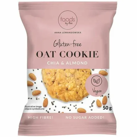 Ciastko Owsiane Chia & Migdał Bezglutenowe Bez Dodatku Cukru 50 g - Foods By Ann (data: 02.04.2025)