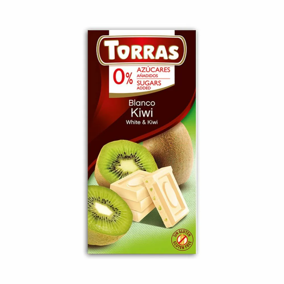 Czekolada Biała z Kiwi Bez Dodatku Cukru 75 g - Torras