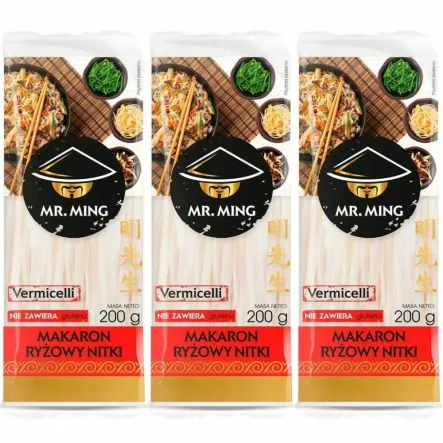3 x Makaron Ryżowy NITKA VERMICELLI 200 g -  Mr. Ming