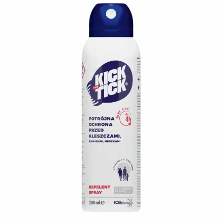 Kick The Tick Max Repelent Plus - Potrójna Ochrona przed Kleszczami, Komarami, Meszkami 200 ml - ICB Pharma