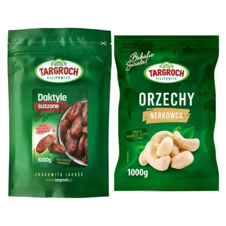 Zestaw Daktyle Suszone Bez Pestek 1 kg + Orzechy Nerkowca Połówki 1 kg - Targroch