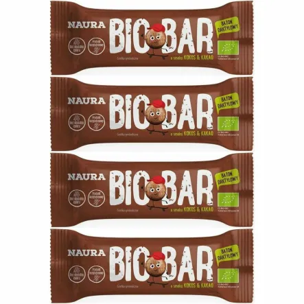 4 x Baton Daktylowy Kakao and  Kokos Bez Dodatku Cukru Bezglutenowy Bio 35 g - Naura