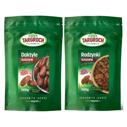 Zestaw Daktyle Suszone Bez Pestek 1 kg + Rodzynki 1 kg Targroch