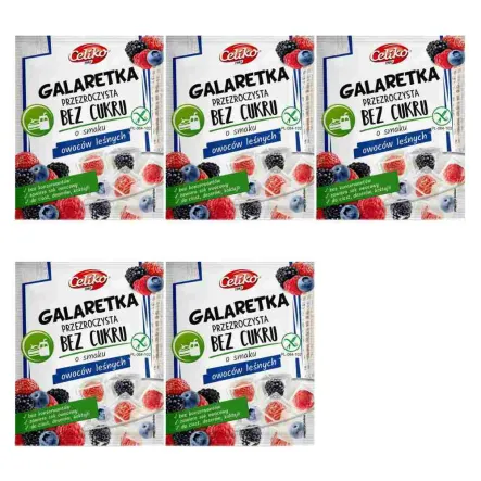 Zestaw 5 x Galaretka Przezroczysta Bez Dodatku Cukru Bezglutenowa o Smaku Owoców Leśnych 14 g - Celiko