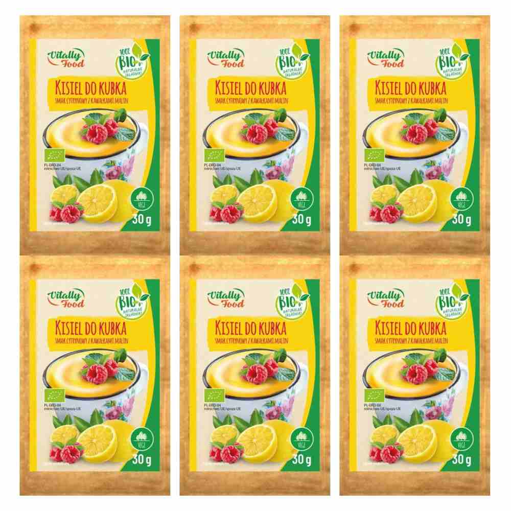 6 x Kisiel do Kubka Smak Cytrynowy z Kawałkami Malin BIO 30 g - Vitally Food