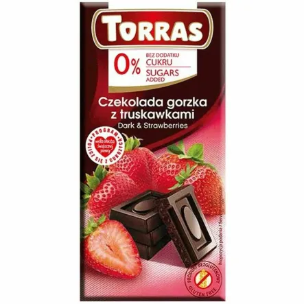 Czekolada Gorzka z Truskawkami  Bez Dodatku Cukru 75 g - Torras