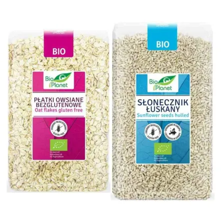 Zestaw Słonecznik Łuskany Bezglutenowy Bio 1 kg Bio Planet + Płatki Owsiane Bezglutenowe Bio 1 kg Bio Planet