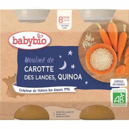 Danie na Dobranoc Quinoa z Marchewką od 8 Miesiąca Bezglutenowe Bio 2x200 g - Babybio