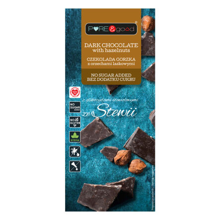 Czekolada Gorzka z Orzechami Laskowymi Bez Dodatku Cukru 125 g - Pure&Good
