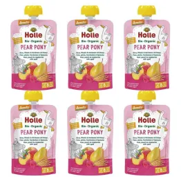 6 x Mus Owocowy Gruszkowy Kucyk (Gruszka, Brzoskwinia, Malina, Orkisz) Bez Dodatku Cukru Bio Demeter 100 g - Holle