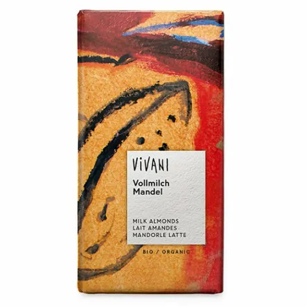 Czekolada Mleczna z Migdałami Bio 100 g - Vivani - Przecena Krótka Data Minimalnej Trwałości