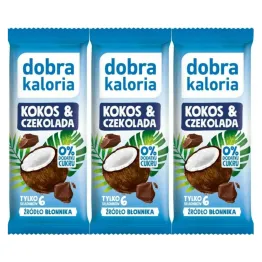 3 x Baton Kokos i Czekolada Bez Dodatku Cukru 33 g - Dobra Kaloria