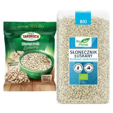 Słonecznik Łuszczony Flowpack 1 kg Targroch  + Słonecznik Łuskany Bezglutenowy Bio 1 kg - Bio Planet