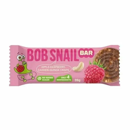 Baton Jabłko-Malina z Nerkowcem i Chrupkami z Komosy Ryżowej Bez Dodatku Cukru 35 g - Bob Snail