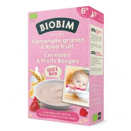 Kaszka Wielozbożowa z Malinami i Truskawkami Bezmleczna  Bio 6m 200g Biobim