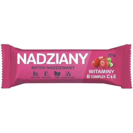 Baton Nadziewany Żurawina, Witaminy B Complex, C & E  35 g - Nadziany (data: 26.01.2025)