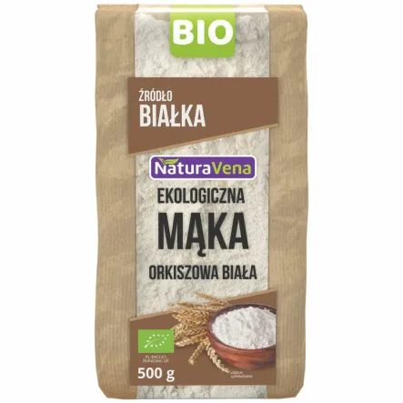Mąka Orkiszowa Biała (Typ 550) 500 g Bio - NaturAvena - Przecena Krótka Data Minimalnej Trwałości