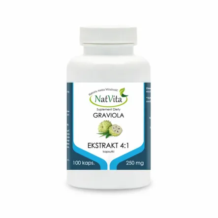Graviola Owoc Ekstrakt 4:1 Suplement Diety 250 mg 100 kapsułek Natvita