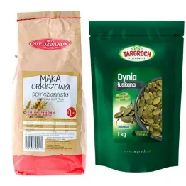 Mąka Orkiszowa Pełnoziarnista Typ 2000 1 kg Młyn Niedźwiady  + Pestki Dyni bez Łupiny Doypack 1 kg - Targroch