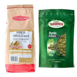 Mąka Orkiszowa Pełnoziarnista Typ 2000 1 kg Młyn Niedźwiady  + Pestki Dyni bez Łupiny Doypack 1 kg - Targroch