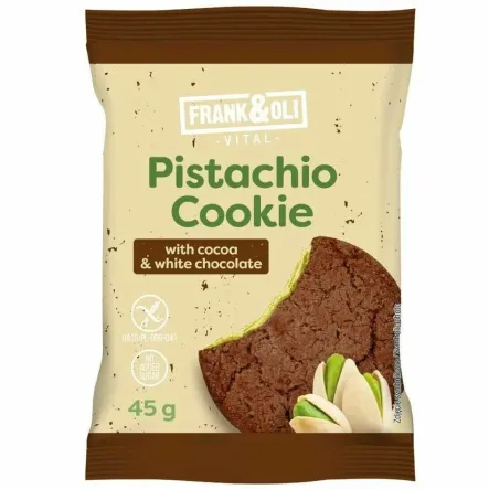 Ciastko Pistacjowe z Kakao i Białą Czekoladą Bez Dodatku Cukru Bezglutenowe 45 g - Frank&Oli