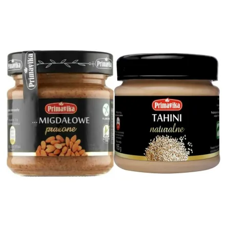 Pasta z Migdałów Prażonych 185 g Primavika - Masło migdałowe + Tahini Naturalne 185 g - Primavika