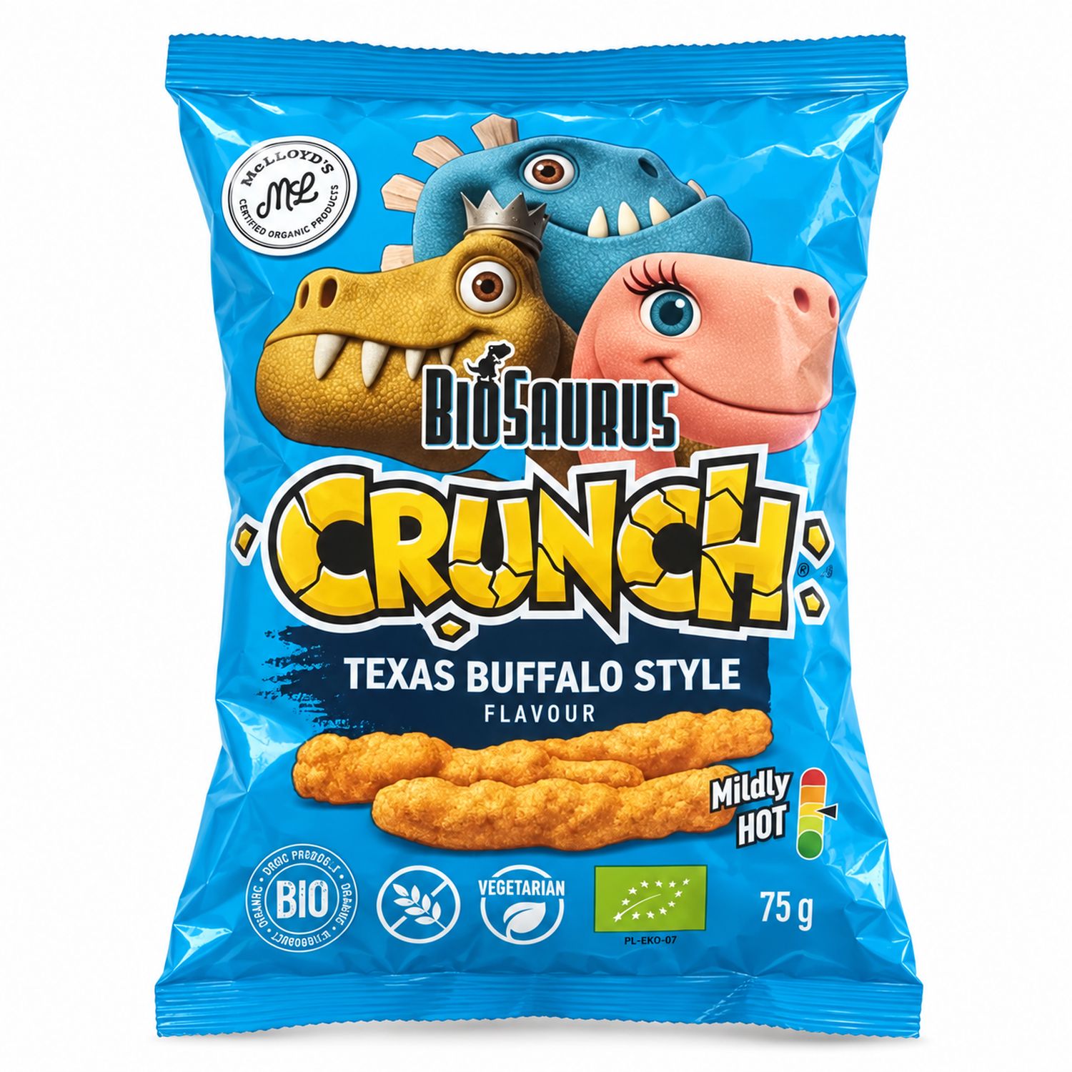 Chrupki Kukurydziane Crunch Koperek, Pikle i Ranch Bezglutenowe BIO 75 g - McLloyd's Biosaurus