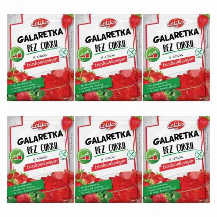 Zestaw 6 x Galaretka o Smaku Truskawkowym Bez Dodatku Cukru Bezglutenowa 14 g - Celiko
