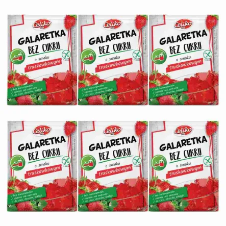Zestaw 6 x Galaretka o Smaku Truskawkowym Bez Dodatku Cukru Bezglutenowa 14 g - Celiko
