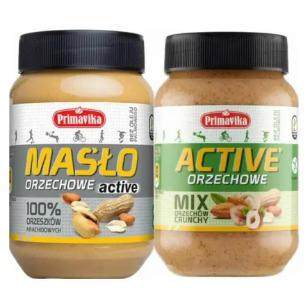 Pasta Orzechowa Active 100% Orzeszków 470 g - Primavika + Pasta Mix Orzechów ACTIVE Crunchy 470 g - Primavika